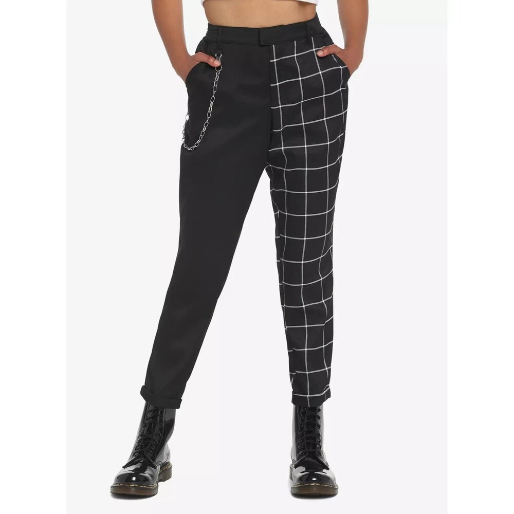 NWT HOT TOPIC Black & White Split Grid Pants Punk Goth Emo Grunge SIZE SMALL